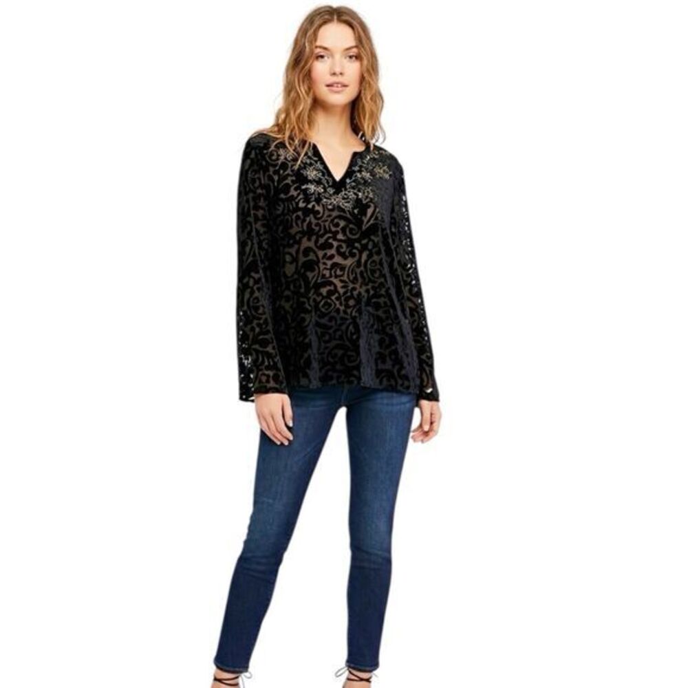 French Laundry Womens Blouse Medium Black Velvet Victorian Dark Gothic Witchy